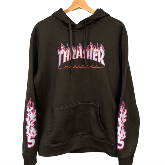 Tops | Thrasher Flame Hoodie Hooded Sweatshirt Black Light Blue Purple Red  Womens Sz Xl | Poshmark